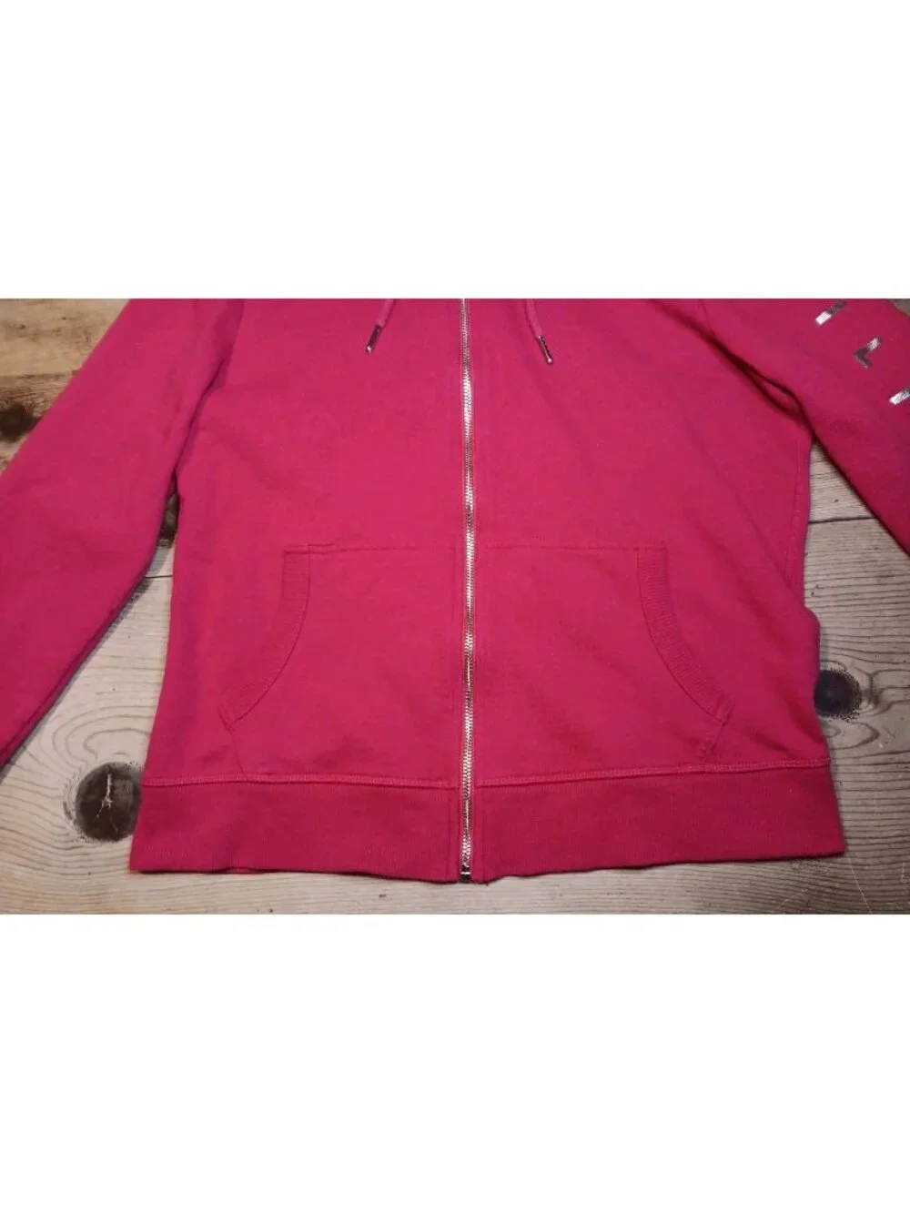Tommy Hilfiger Hoodie Women M Red Sweatshirt Jacket Full Zip Red Gold Spellout